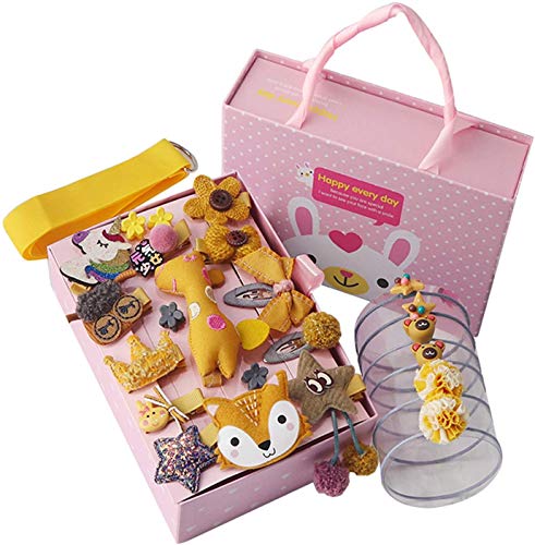 Comius Sharp 24 lazos de pinzas para el cabello para bebés con una exquisita caja de regalo, accesorios para el cabello, pinzas para el cabello con cola de caballo, set para niños pequeños (amarillo)