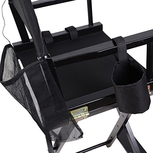 COMOTS Silla de Maquillaje Plegable Portátil Profesional Resistente Silla de Dirección Ligera de Madera Maciza Silla de Artista Plegable con Bolsas Laterales Negro