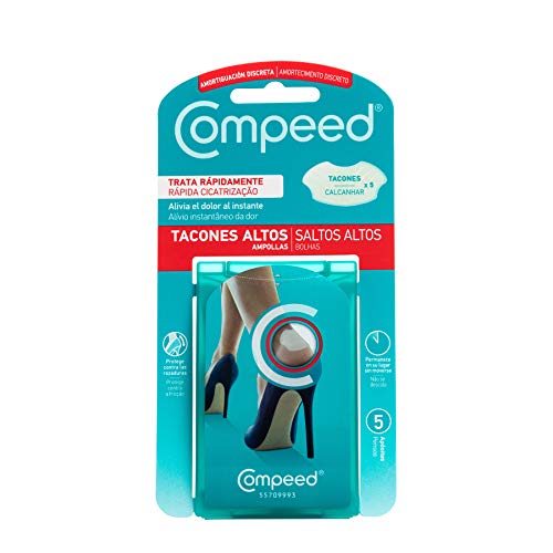 Compeed Ampollas Tacones Altos, 5 Apósitos Hidrocoloides - Tratamiento de Pies, Cura rápidamente, Tamaño del apósito: 4.2 x 6.8 centímetros