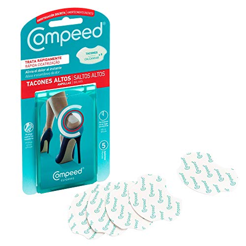 Compeed Ampollas Tacones Altos, 5 Apósitos Hidrocoloides - Tratamiento de Pies, Cura rápidamente, Tamaño del apósito: 4.2 x 6.8 centímetros