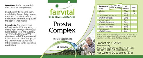 Complejo para la Próstata en Cápsulas - Prosta Complex - VEGANO - Saw Palmetto (Serenoa repens) + Selenio + Zinc + Licopeno + Esteroles vegetales + Beta-Sitosterol + Zinc + Nopal (Higo chumbo) - Dosis elevada - 90 Cápsulas - Calidad Alemana