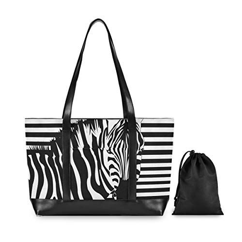 Computadora de la moda Patrón de rayas de arte de gran capacidad Mango de animal de cebra Bolso de mano casual Bolso