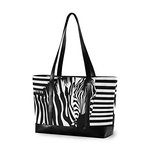 Computadora de la moda Patrón de rayas de arte de gran capacidad Mango de animal de cebra Bolso de mano casual Bolso