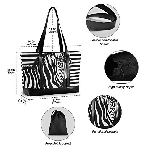 Computadora de la moda Patrón de rayas de arte de gran capacidad Mango de animal de cebra Bolso de mano casual Bolso