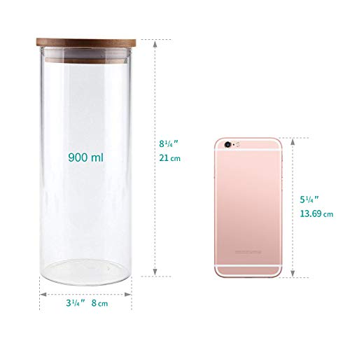 ComSaf 900ML Tarros de Cristal con Tapa - Conjunto de 3, Botes de Vidrio de Borosilicato con Tapa de Bambú y Anillo de Sellado de Silicona, Hermético Transparente Cocina Recipientes para Alimentos