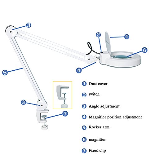 Concise Home LED Lámpara de Mesa con Lupa para manicura de 5 dioptrías