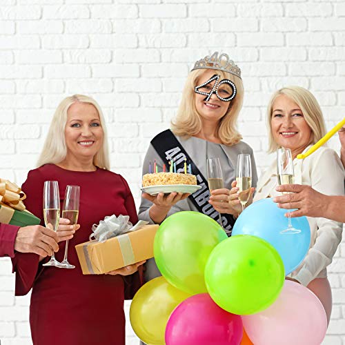 Conjunto de 3 Accesorios de Cumpleaños Incluyes Corona Tiara de 40 Cumpleaños de Cristal, Banda de Satén de Purpurina Negro y Gafas de Cumpleaños de Marco de Cristal para Suministros de Cumpleaños