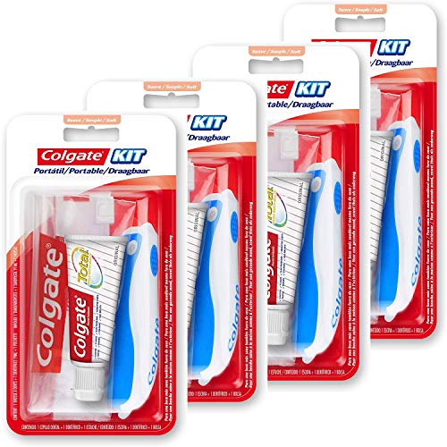 Conjunto de 4 Kits de viaje Pasta de dientes Colagte + cepillo de dientes suave - formato de avión