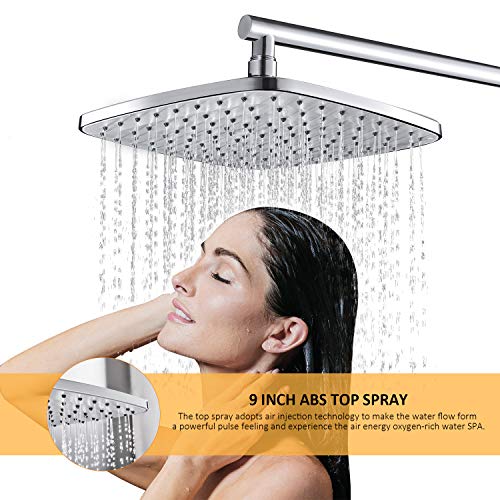 Conjunto de Ducha Cuadrado sin Grifo, WOOHSE Columna de Ducha con 3 Tipos de Chorro Ducha de Mano Sistema de Ducha con Barra de Ducha Ajustable Grifería de Ducha Cromada para Cuarto de Baño