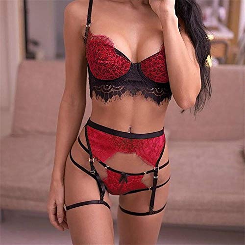 Conjuntos de lencería para mujer Ropa de dormir para mujer Lencería Mujer Conjunto de sujetador sexy Ropa interior de tanga Correas de lencería de encaje inalámbrico transparente Conjunto de vendaje