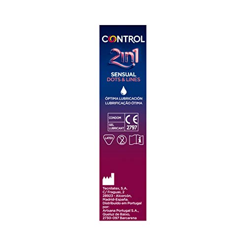 Control Preservativo 2 In 1 Touch&Feel - Caja de 6 preservativos con puntos y estrías + lubricante en dosis, lubricados, perfecta adaptabilidad, sexo seguro, 6 ud