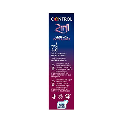 Control Preservativo 2 In 1 Touch&Feel - Caja de 6 preservativos con puntos y estrías + lubricante en dosis, lubricados, perfecta adaptabilidad, sexo seguro, 6 ud