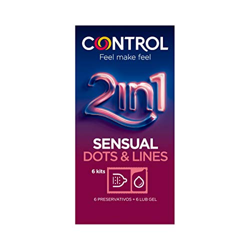 Control Preservativo 2 In 1 Touch&Feel - Caja de 6 preservativos con puntos y estrías + lubricante en dosis, lubricados, perfecta adaptabilidad, sexo seguro, 6 ud