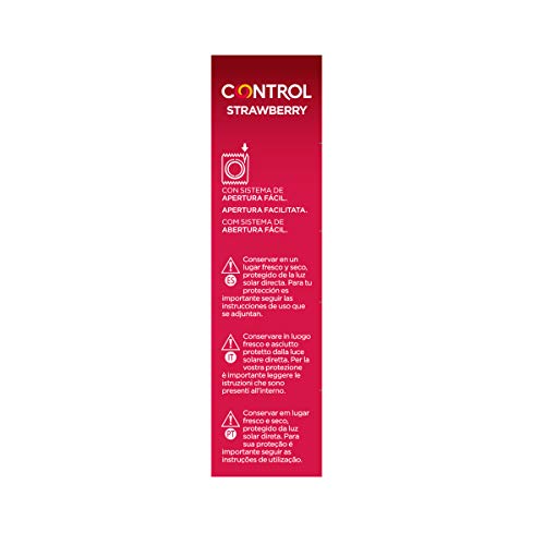 Control Preservativos Strawberry - Caja de condones con aroma y sabor a fresa, lubricados de color rojo, perfecta adaptabilidad, sexo seguro, 12 unidades