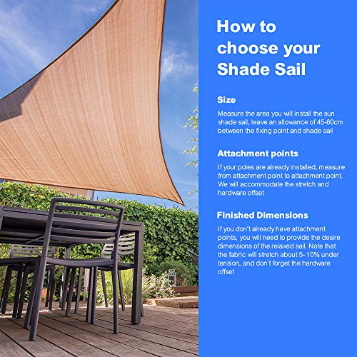 Cool Area Toldo Vela de Sombra Rectangular 4 x 5 Metros, Impermeable Protección UV para Patio Exteriores Jardín, Color Arena