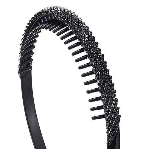 COOLSTEELANDBEYOND Elegante Negro Rhinestones Cluster Cabello Corona Dientes Peine Cabello Aro Diadema Bandas Bandana Cabeza Nupciales Prom