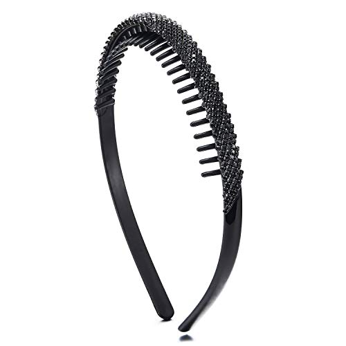 COOLSTEELANDBEYOND Elegante Negro Rhinestones Cluster Cabello Corona Dientes Peine Cabello Aro Diadema Bandas Bandana Cabeza Nupciales Prom