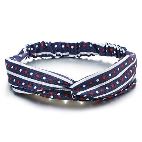 COOLSTEELANDBEYOND Rojo Blanco Polca Puntos Rayas Azul Oscuro Geométrico Diademas Headwrap Cabeza Turbante Bandana Pelo Bandas Vendas