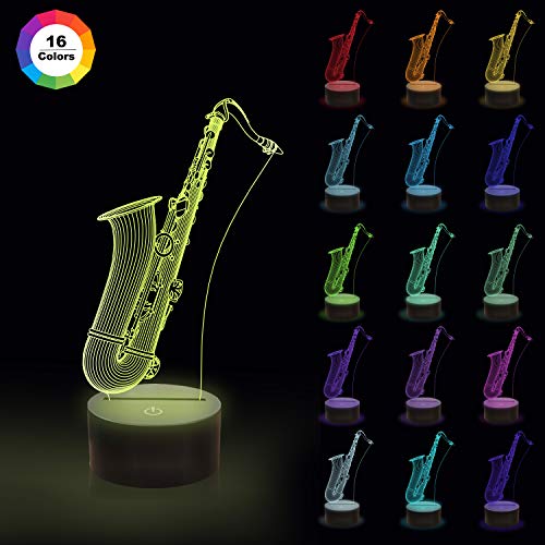 Coopark Illusion Night Light 3d lámpara Saxofón, Dimmable 16 cambio de color Smart Touch, Magic Saxophone Table Light Decoración Decoración Regalo para amantes de la música Niños Hombres