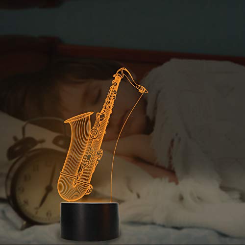 Coopark Illusion Night Light 3d lámpara Saxofón, Dimmable 16 cambio de color Smart Touch, Magic Saxophone Table Light Decoración Decoración Regalo para amantes de la música Niños Hombres