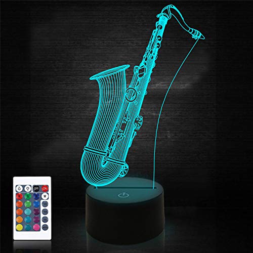 Coopark Illusion Night Light 3d lámpara Saxofón, Dimmable 16 cambio de color Smart Touch, Magic Saxophone Table Light Decoración Decoración Regalo para amantes de la música Niños Hombres