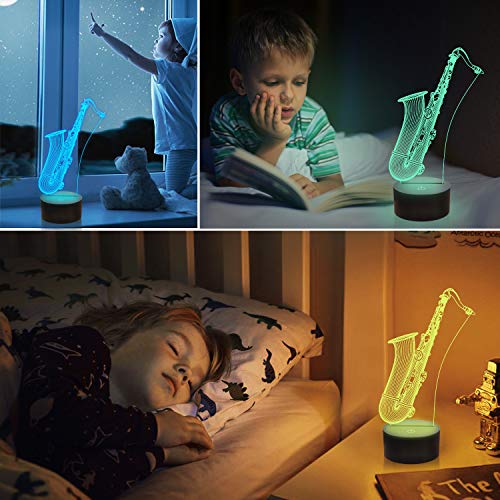 Coopark Illusion Night Light 3d lámpara Saxofón, Dimmable 16 cambio de color Smart Touch, Magic Saxophone Table Light Decoración Decoración Regalo para amantes de la música Niños Hombres