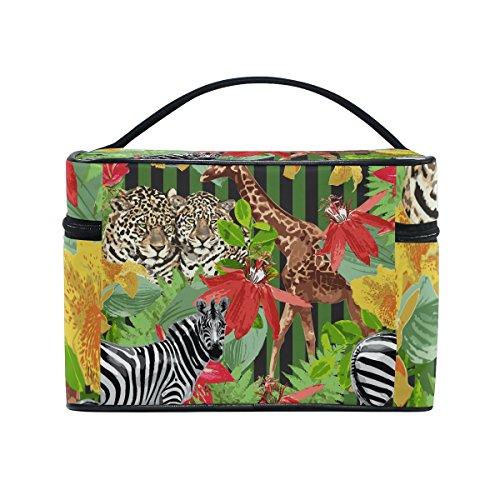COOSUN Bolsa leopardos cebra jirafa cosmética lienzo Viaje Neceser Top Mango de una sola capa de maquillaje del organizador del bolso de múltiples funciones del caso cosmético de Grande Multicolor