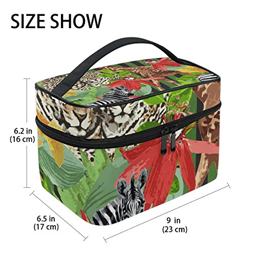 COOSUN Bolsa leopardos cebra jirafa cosmética lienzo Viaje Neceser Top Mango de una sola capa de maquillaje del organizador del bolso de múltiples funciones del caso cosmético de Grande Multicolor