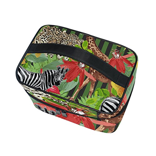 COOSUN Bolsa leopardos cebra jirafa cosmética lienzo Viaje Neceser Top Mango de una sola capa de maquillaje del organizador del bolso de múltiples funciones del caso cosmético de Grande Multicolor