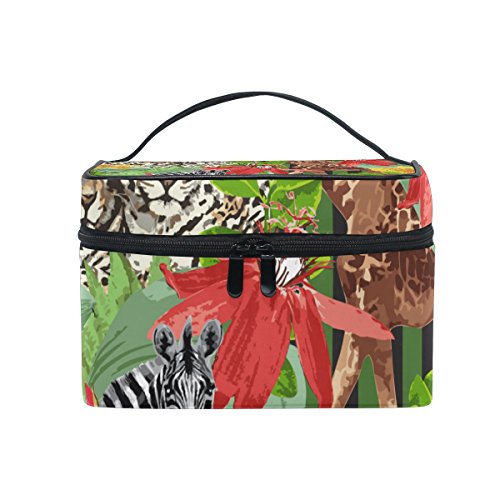 COOSUN Bolsa leopardos cebra jirafa cosmética lienzo Viaje Neceser Top Mango de una sola capa de maquillaje del organizador del bolso de múltiples funciones del caso cosmético de Grande Multicolor