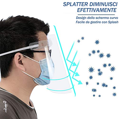 Coota Safety Face Shield,5PCS Visor de protección facial transparente y liviano Banda elástica antiniebla ajustable y esponja de confort Protector facial dental para hombres Mujeres