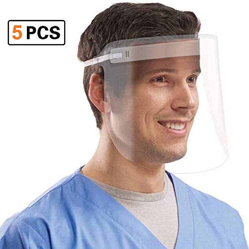 Coota Safety Face Shield,5PCS Visor de protección facial transparente y liviano Banda elástica antiniebla ajustable y esponja de confort Protector facial dental para hombres Mujeres