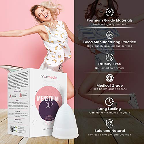 Copa Menstrual Talla S - Silicona de Grado Medicinal Suave, Flexible y Reutilizable, Higiene Intima Femenina, Incluye Bolsa de Regalo, Alternativa Compresas Tampones - Sin BPA ni Colorante