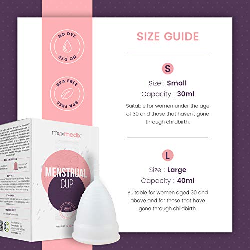 Copa Menstrual Talla S - Silicona de Grado Medicinal Suave, Flexible y Reutilizable, Higiene Intima Femenina, Incluye Bolsa de Regalo, Alternativa Compresas Tampones - Sin BPA ni Colorante