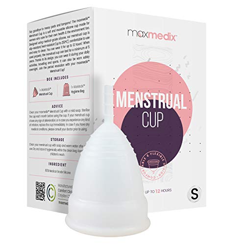 Copa Menstrual Talla S - Silicona de Grado Medicinal Suave, Flexible y Reutilizable, Higiene Intima Femenina, Incluye Bolsa de Regalo, Alternativa Compresas Tampones - Sin BPA ni Colorante