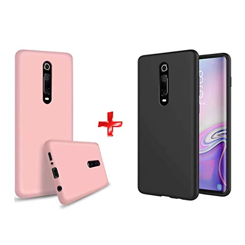 CoqueCase 2X Funda Xiaomi Mi 9T,Carcasa Silicona Líquido Suave Funda Xiaomi Mi 9T Antigolpes Cubierta Tapa Shock-Absorción y Resistente Protector Case Cover Rosa Negra