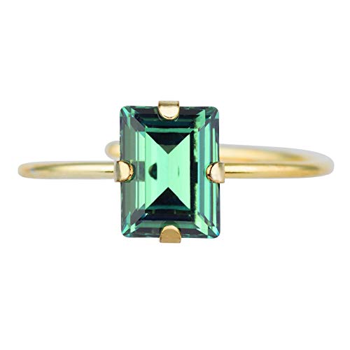 Córdoba Jewels | Sortija en plata de ley 925 bañada en oro con cristales by Swarovski con diseño Rectángulo Jade Swarovski Gold