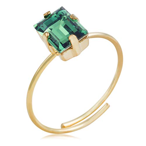 Córdoba Jewels | Sortija en plata de ley 925 bañada en oro con cristales by Swarovski con diseño Rectángulo Jade Swarovski Gold