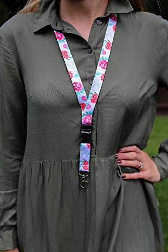 Cordon de cou Spirius avec motifs floraux pour transporter les téléphones portables, cartes d’identités et clés Flowers in White