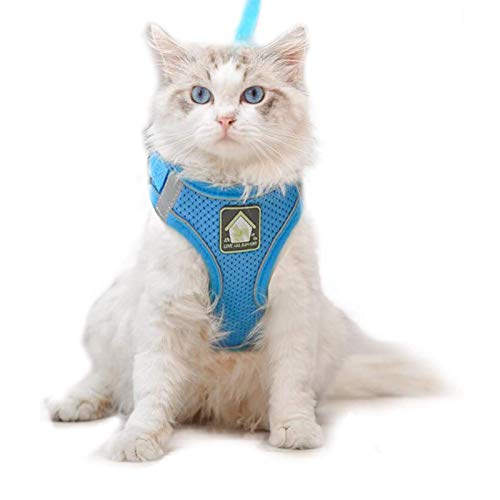 Coriver Conjunto de arnés y Correa para Gato, Chaleco para Perros Chaqueta con Correas para el Pecho Reflectante para Gatos, Resistente al Escape sin estrangulamiento para Mascotas(S,Blue)