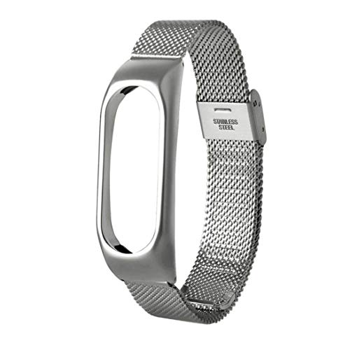 Correas de Relojes, Hanyixue Pulsera Ligera de Acero Inoxidable de Moda Correa de Reloj Inteligente para Xiaomi MI Band 2 (Plateado)