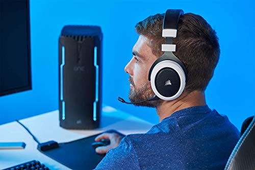 Corsair HS70, Auriculares Inalámbricos para Juegos (Sonido Envolvente 7.1, con Micrófono Desmontable, para PC/PS4), Inalámbrico, Blanco