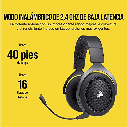 Corsair HS70 Wireless - Auriculares inalámbricos para juegos (sonido envolvente 7.1, con micrófono desmontable, para PC/PS4), Negro