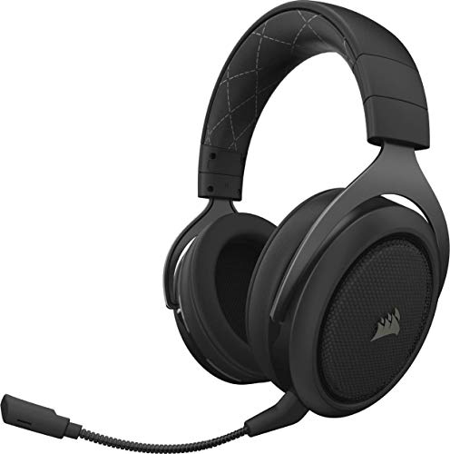 Corsair HS70 Wireless - Auriculares inalámbricos para juegos (sonido envolvente 7.1, con micrófono desmontable, para PC/PS4), Negro