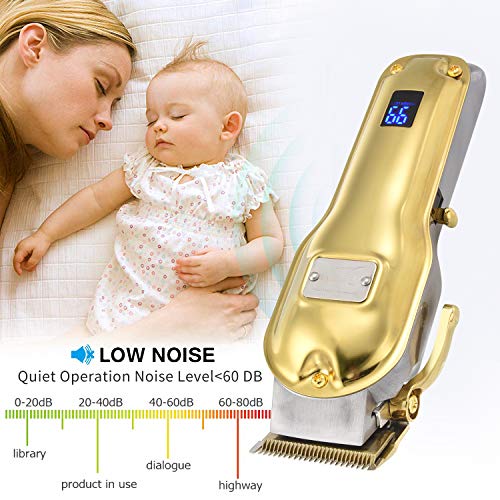 Cortapelos Profesional Hombres, BESTBOMG Máquina Cortar Pelo Kit Cuchilla de Titanio y Cerámica 4 Peine-guía, Cortadora de Pelo Batería Recargable de Litio 2500mAh Carcasa de metal completo (Dorado)