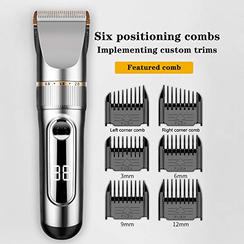 Cortapelos, TOPQSC Pantalla LED recargable inalámbrica con 6 peines guía. Potente kit de barba y cortador impermeable para hombres Pro Motor