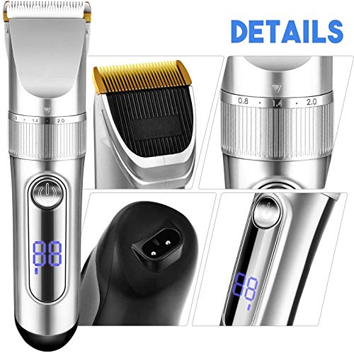 Cortapelos, TOPQSC Pantalla LED recargable inalámbrica con 6 peines guía. Potente kit de barba y cortador impermeable para hombres Pro Motor