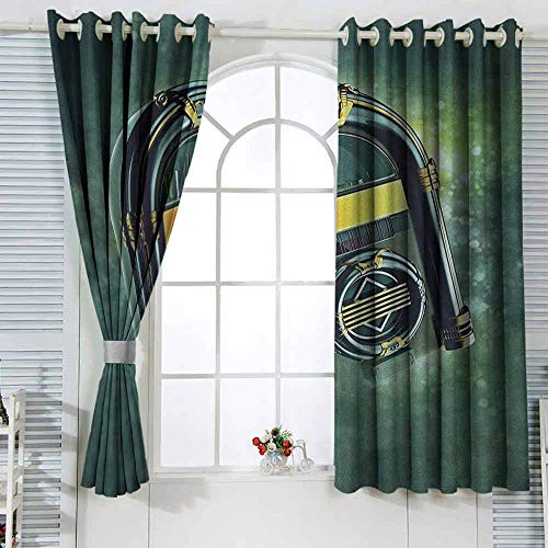 Cortina aislada de sombreado para jukebox abstracto grunge antiguo caja de música sobre fondo borroso impresión térmica pestaña posterior de 120 x 72 L pulgadas bosque verde, amarillo y blanco