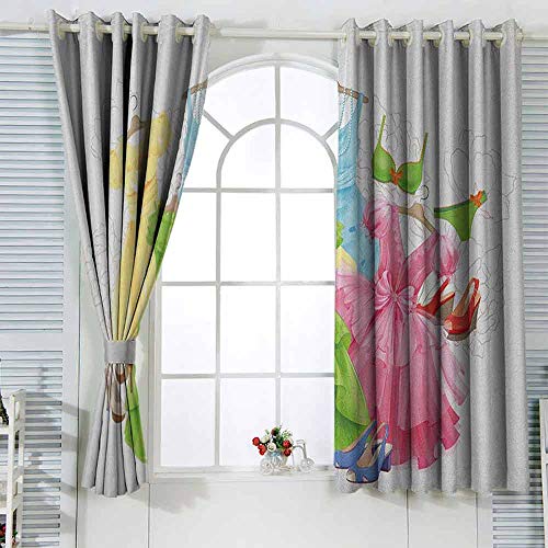 Cortinas de decoración gráfica con tacones y vestidos de princesa, ropa de bikini, vestuario de fiesta en diseño de chicas con aislamiento térmico, pestaña trasera de 72 x 160 cm, multicolor