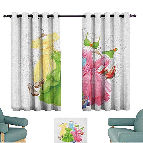 Cortinas de decoración gráfica con tacones y vestidos de princesa, ropa de bikini, vestuario de fiesta en diseño de chicas con aislamiento térmico, pestaña trasera de 72 x 160 cm, multicolor